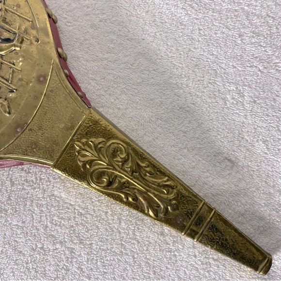 Vintage Antique Brass W Leather & Wood Decorative Bellows - Picture 9 of 14
